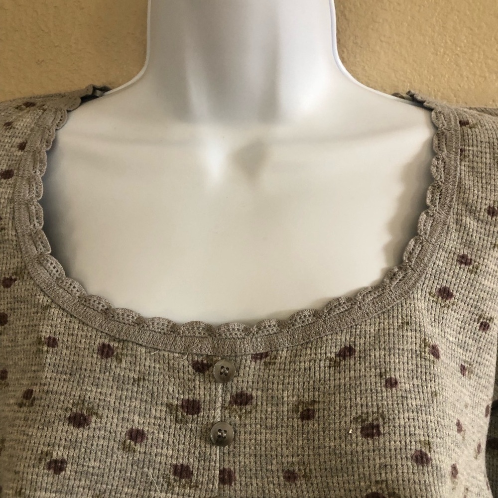 Kirious Los Angeles Floral Babydoll Waffle Knit Long Sleeves Crop Top Size S - Picture 5 of 11